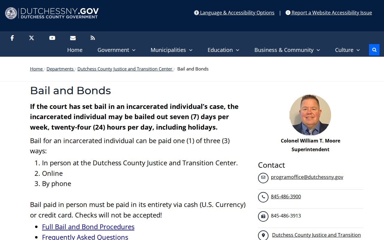 Dutchess County arrest booking and Justice and Transition Center bail information