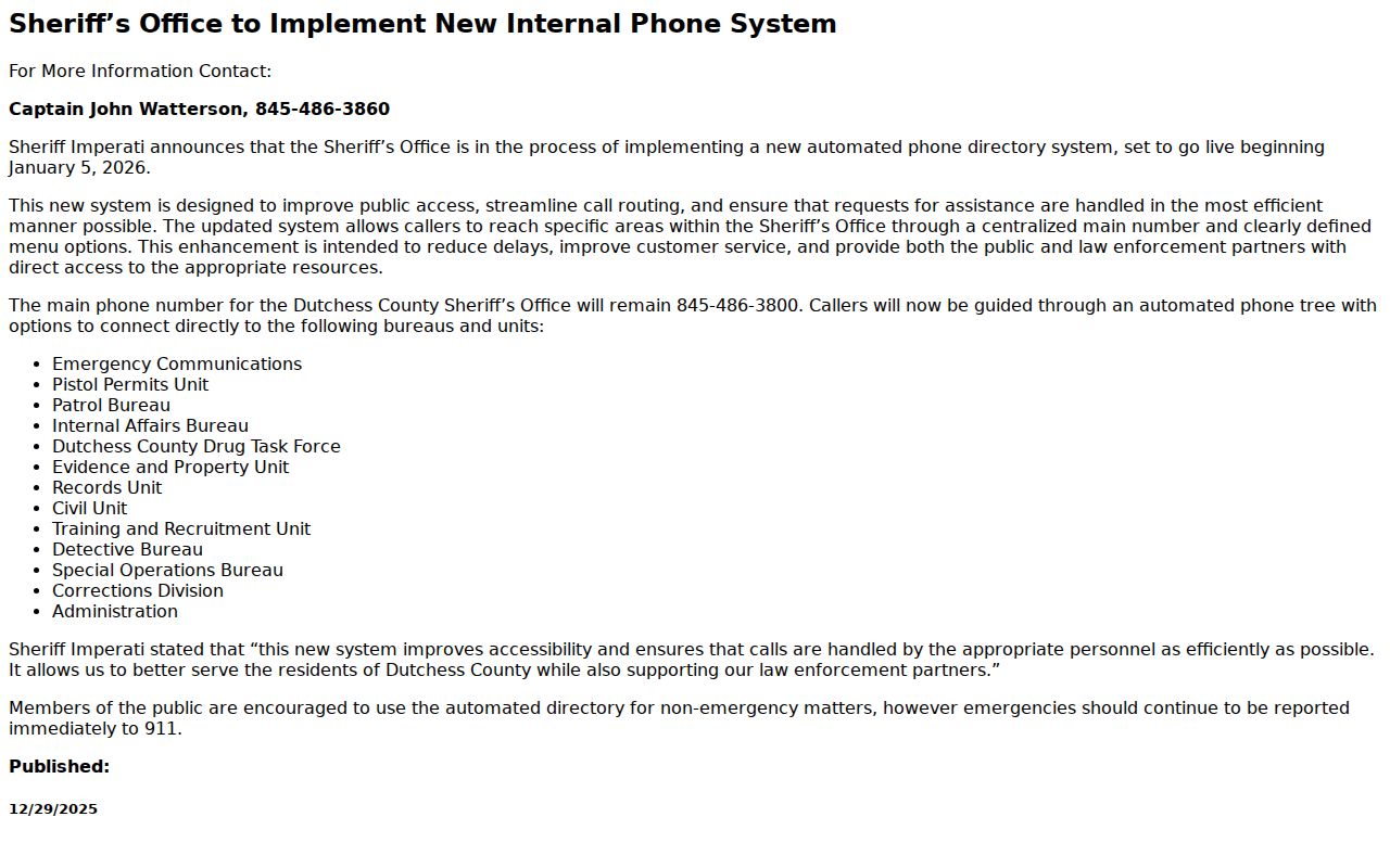 Dutchess County arrest search Sheriff Records Unit phone access