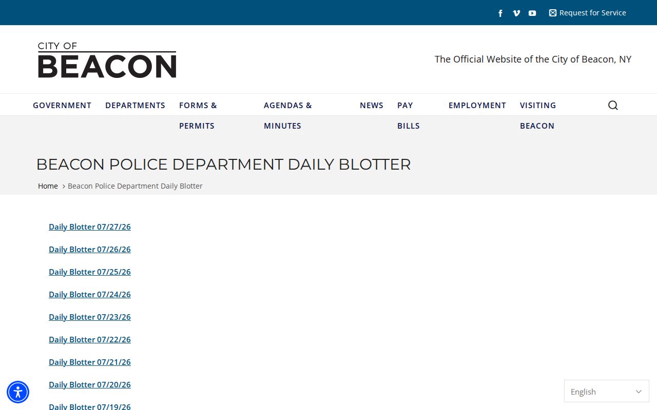 Beacon criminal records Daily Police Blotter in Dutchess County