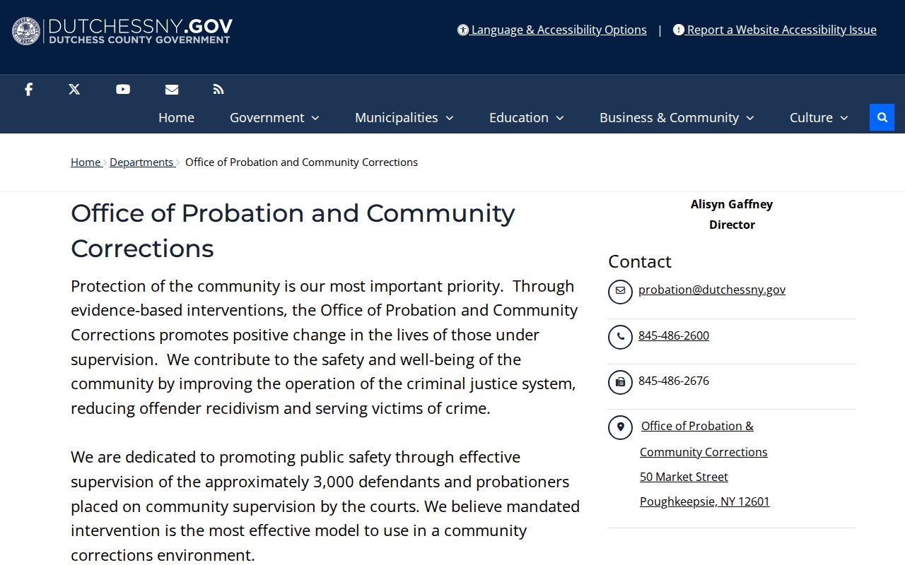 Dutchess County criminal probation records and supervision office